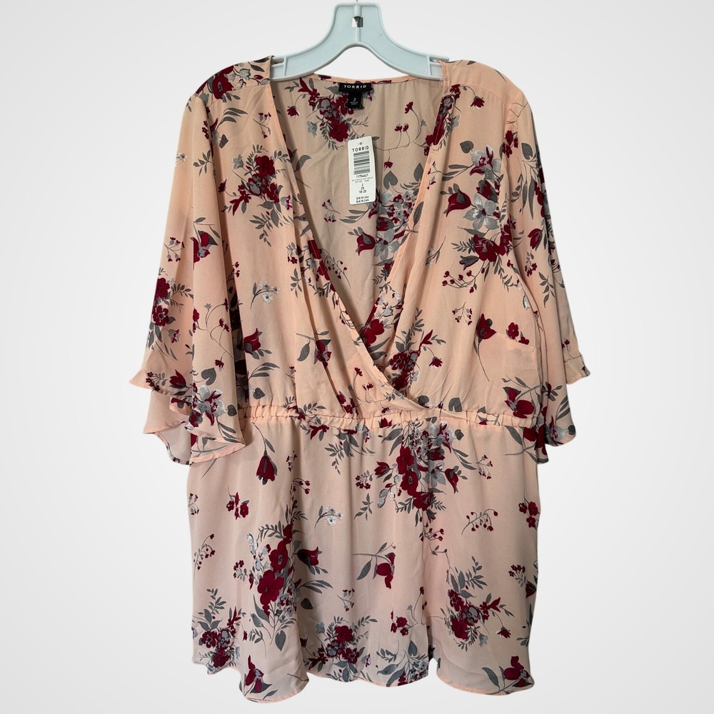 Torrid Womens 2X 18-20 Lily Pink Floral Georgette Surplice Flutter Sleeve Blouse